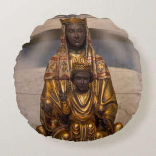 Almofada Redonda Madona da Espanha de Montserrat Black Madonna
