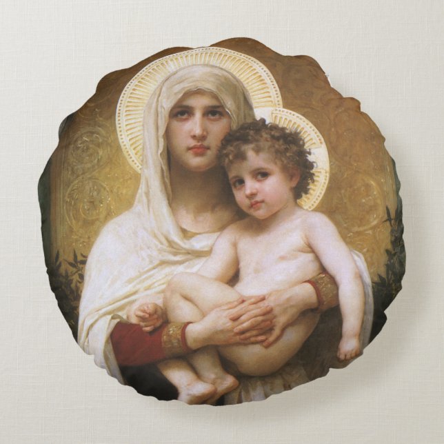 Almofada Redonda Madona das Rosas de Bouguereau (Verso)