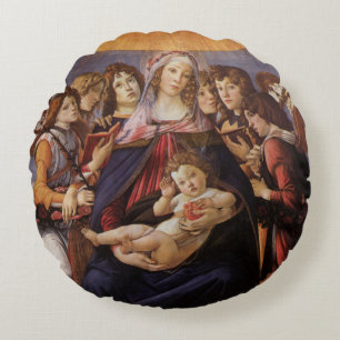 Almofada Redonda Madona e Menino com Anjos por Sandro Botticelli