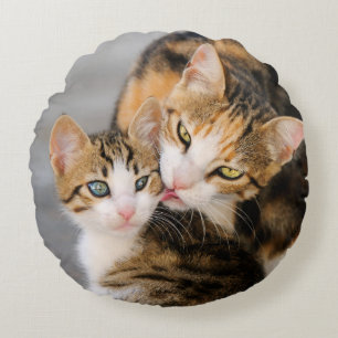 Almofada Redonda Mãe Cat ama Gatinho Bonito liso