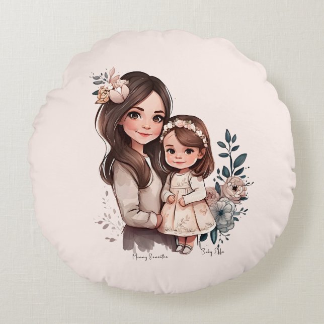 Almofada Redonda Mãe e Filha Adoráveis (3) (Frente)
