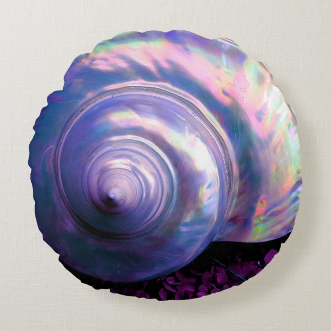 Almofada Redonda Mãe opalescente tropical de Seashell de pérola (Frente)