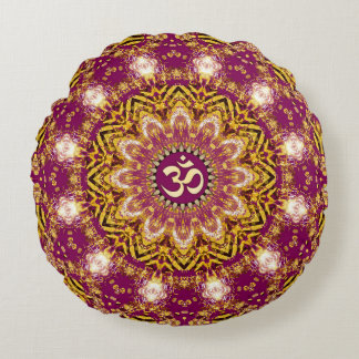 Almofada Redonda Magenta Dourado Boho Espiritual O