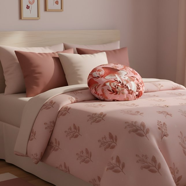 Almofada Redonda Magia de cogumelo rosa e Travesseiro redondo verme (Criador carregado)