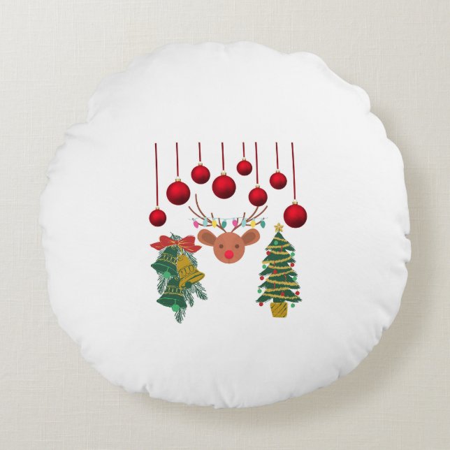Almofada Redonda Magical Reindeer Bells and Christmas Tree Design  (Frente)