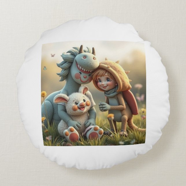 Almofada Redonda „Magische Freunde im Blütenland“ (Verso)