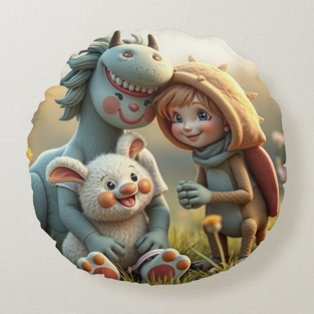 Almofada Redonda „Magische Freunde im Blütenland“ (Frente)