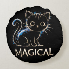 Almofada Redonda Magisches schwarzes Kätzchen