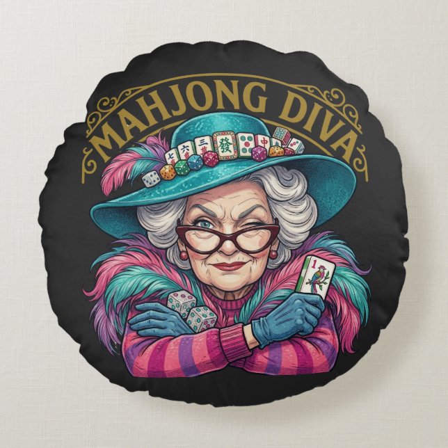 Almofada Redonda Mahjong Diva Funny Women's (Frente)