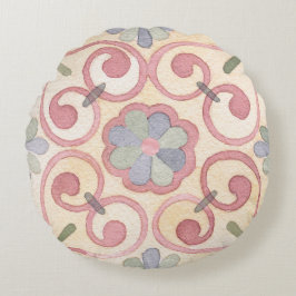 Almofada Redonda Maiolica Amarela Italiana Espanhola Rosa