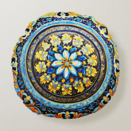 Almofada Redonda Maiolica Floral espanhola italiana medieval