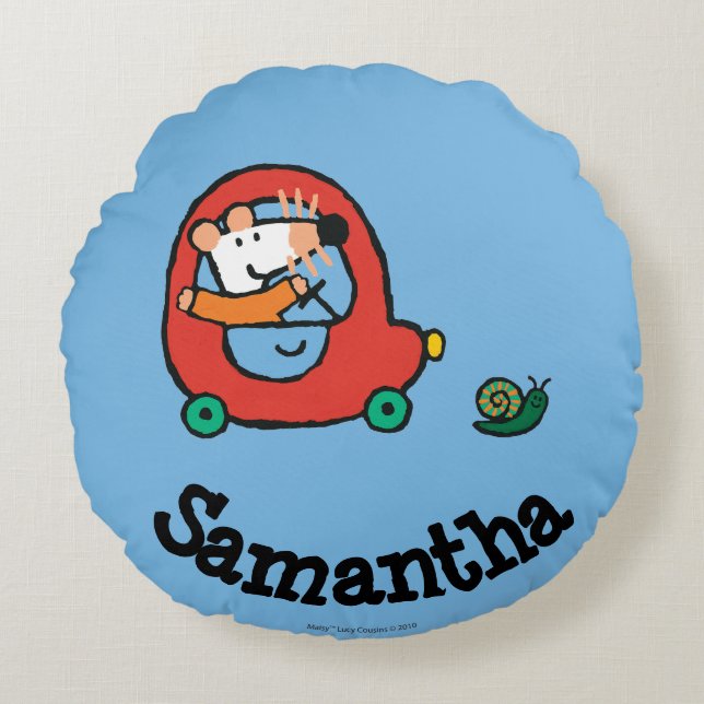 Almofada Redonda Maisy dirige um carro vermelho bonito (Frente)