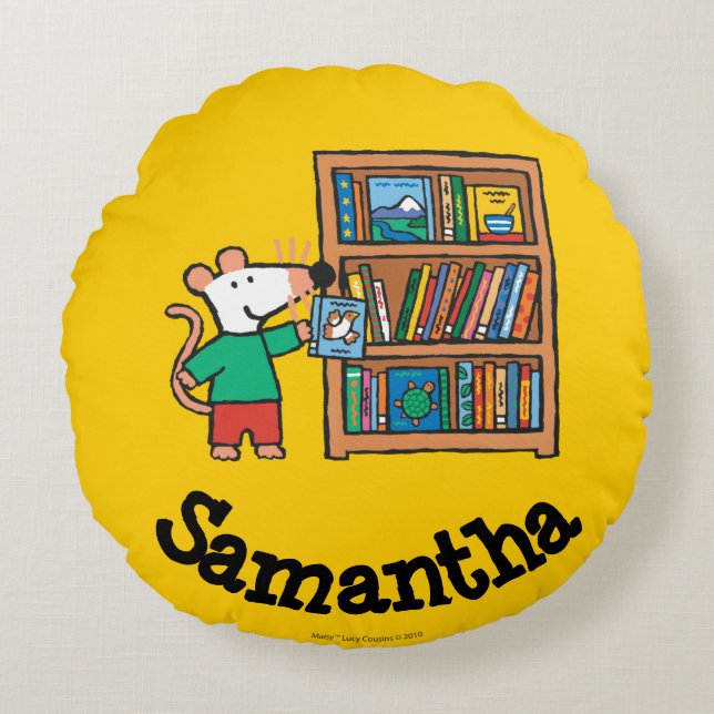 Almofada Redonda Maisy e uma estante dos livros (Frente)