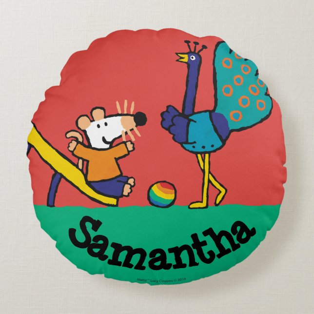 Almofada Redonda Maisy no campo de jogos com amigos (Frente)