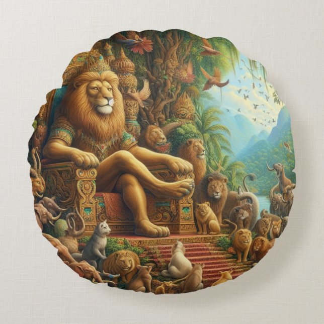 Almofada Redonda 🦁 Majestade Raivosa do Expressionismo Abstrato: (Frente)