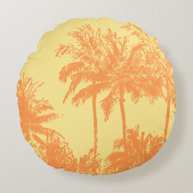 Almofada Redonda Makena Beach Hawaiian Sketchy Palms Reversible (Frente)