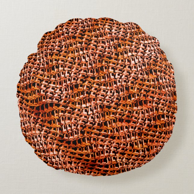 Almofada Redonda Malha do saco torta e ondulada, laranja avermelhad (Frente)