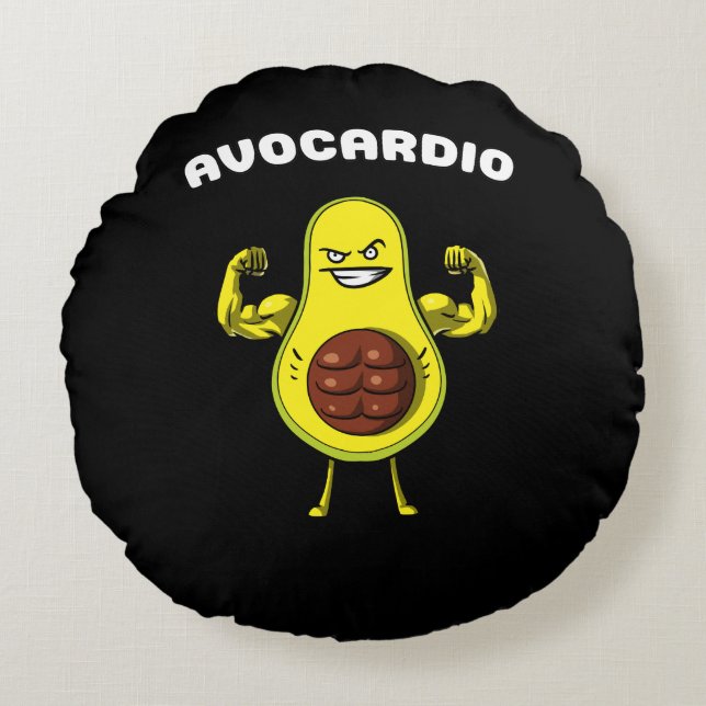 Almofada Redonda Malhação Avocardio Avocado Funny Vegan Workout Pia (Frente)