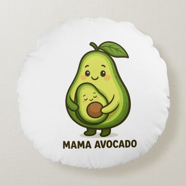 Almofada Redonda Mama Avocado com Bebê - Design de Cartoon Bonito (Frente)