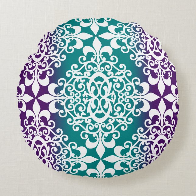 Almofada Redonda Mama Branca De Teal E Roxo (Frente)