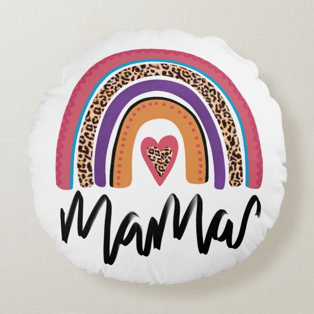 Almofada Redonda Mama Leopard Rainbow (Frente)