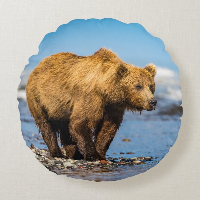 Almofada Redonda Mamãe urso observando seus dois filhos (Frente)