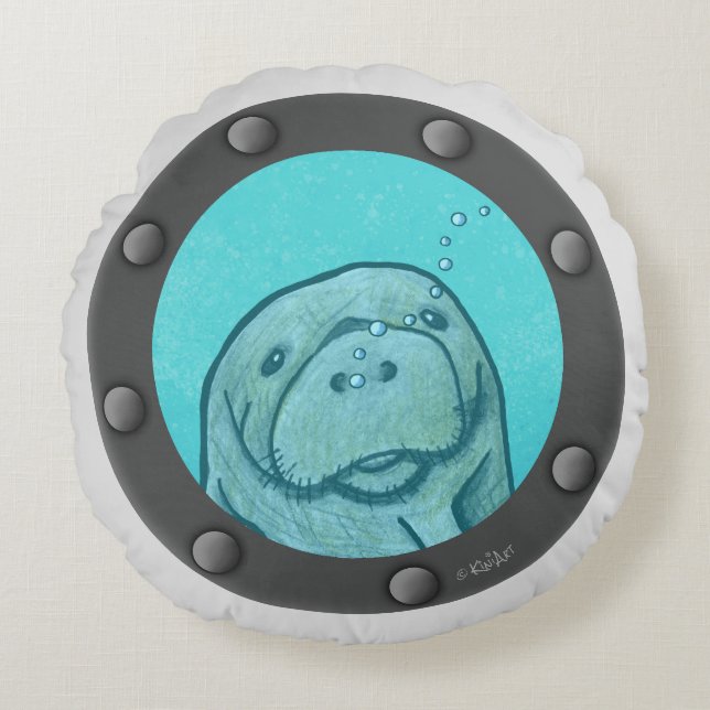 Almofada Redonda Manatee Porthole (Frente)
