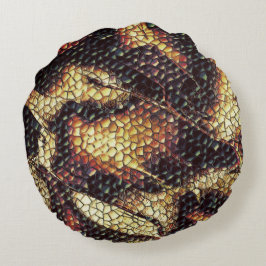 Almofada Redonda Manchas beges amareladas e castanhas de couro repi