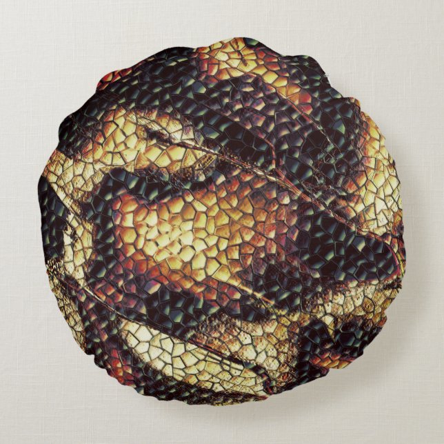 Almofada Redonda Manchas beges amareladas e castanhas de couro repi (Verso)