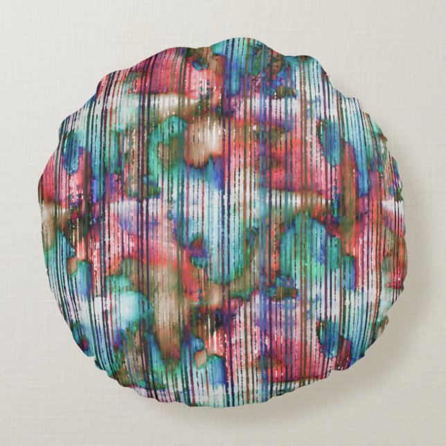 Almofada Redonda Manchas coloridas com faixas rasgadas, decape virt (Verso)