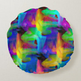 Almofada Redonda Manchas digitais muito coloridas de pincel