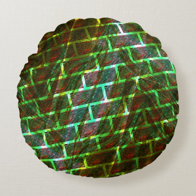 Almofada Redonda Manchas verdes vermelhas, arranhões, rede ou efeit (Frente)