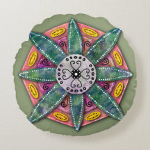 Mandala 8 pétalas verdes Flores em vermelho