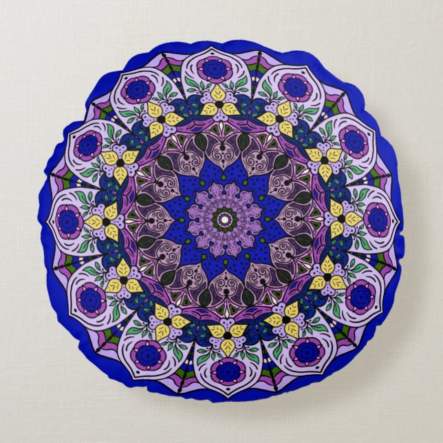 Almofada Redonda Mandala Blueberry Azul Violeta (Frente)
