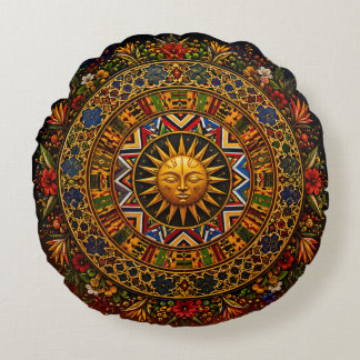 Almofada Redonda Mandala de Geometria Sagrada Africana — Kente Ndeb