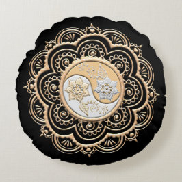 Almofada Redonda Mandala de Ouro & Prata