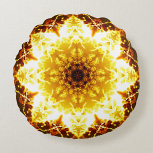 Almofada Redonda Mandala dourada da flor de Sun