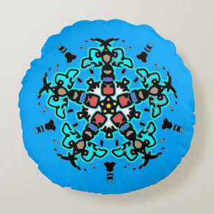 Almofada Redonda Mandala Floral Sem Costura Turquesa