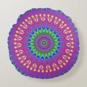 Almofada Redonda Mandala Geométrico Retro Hippie.