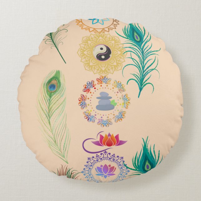 Almofada Redonda Mandala Harmony: Symbolic Round Cushion (Frente)