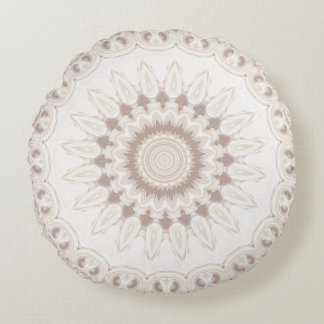 Almofada Redonda Mandala Medallion in Soft Beige and White