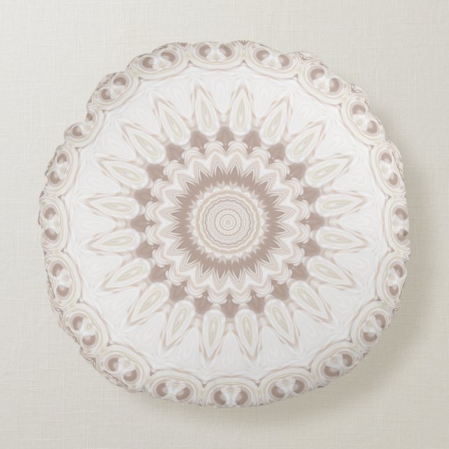 Almofada Redonda Mandala Medallion in Soft Beige and White (Frente)