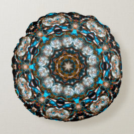 Almofada Redonda Mandala que parece uma cratera de cores brilhantes