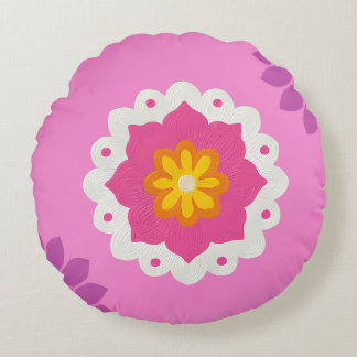 Almofada Redonda mandala rosa e púrpura do pastel inspirado na índi