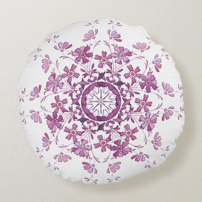 Almofada Redonda mandala. roxo floral (Verso)