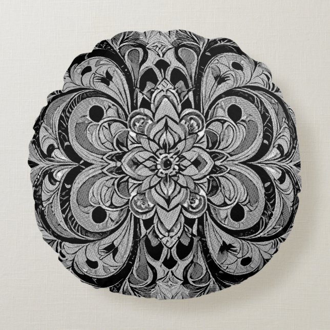 Almofada Redonda Mandala Sinfonia de Cores – Floral Psicodélico Ous (Frente)