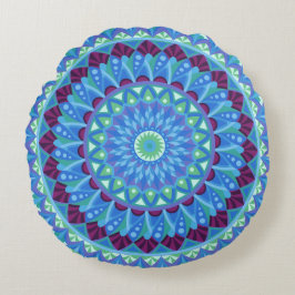 Almofada Redonda Mandala Sonhos da Meia-Noite Azul Boho Zen