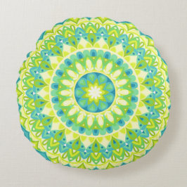 Almofada Redonda Mandala Verde Inspirado na Natureza Boho Pacífico 