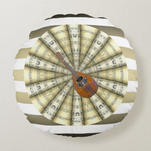 Almofada Redonda Mandolin ~ Rolled Sheet Music~ Striped Background~