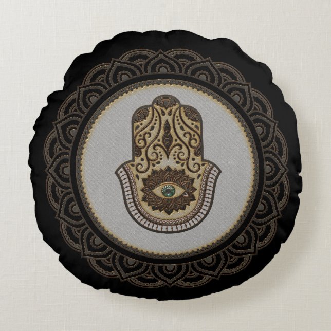 Almofada Redonda Mão de hamsa legante (Frente)